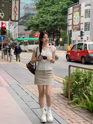 [3 colors] Linen puff blouse