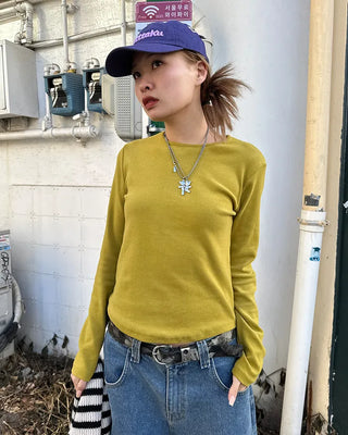 Round hem cotton long t-shirt