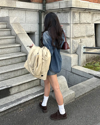 Loose denim shirt and shorts set