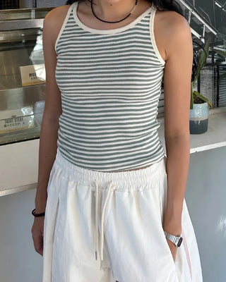 Ringer Cropped Striped Tank Top
