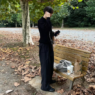 Wide-leg slacks with side pleats