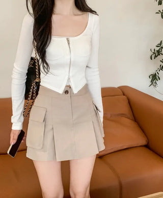 [Lined] Cargo pleated skirt (4 colors)