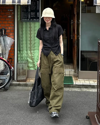 Weighted Shirring Point Short-Sleeve Crop Shirt
