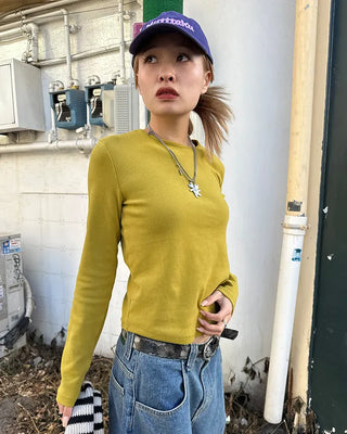 Round hem cotton long t-shirt