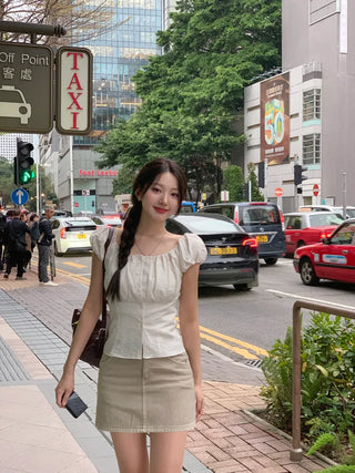 [3 colors] Linen puff blouse