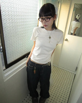 Unique pintuck semi-cropped French T-shirt