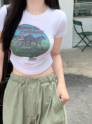 Printed Shirred Cropped T-Shirt (3 colors)