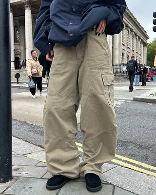 (Unisex) Vintage Wash Flap Cargo Pocket Pants