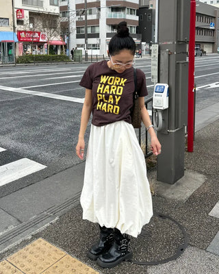 Elastic waist balloon nylon skirt