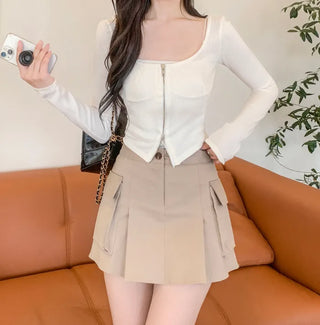 [Lined] Cargo pleated skirt (4 colors)