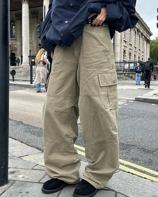 (Unisex) Vintage Wash Flap Cargo Pocket Pants