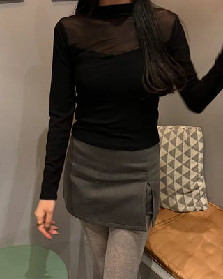V-neck see-through bicolor T-shirt