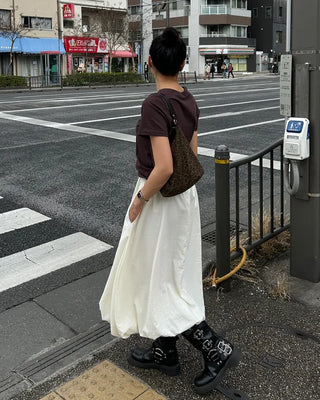 Elastic waist balloon nylon skirt