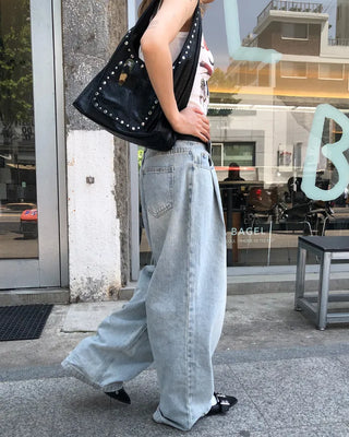 Double-pleated cotton wide-leg pants and belt set