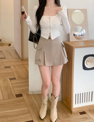 [Lined] Cargo pleated skirt (4 colors)