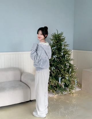 Nordic pattern knit hoodie