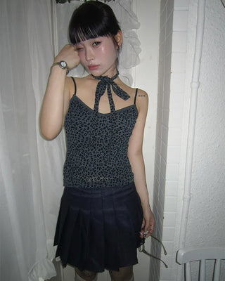 Tie-set leopard jacquard camisole