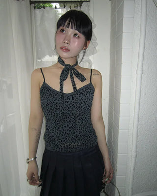 Tie-set leopard jacquard camisole