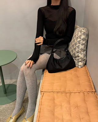 V-neck see-through bicolor T-shirt