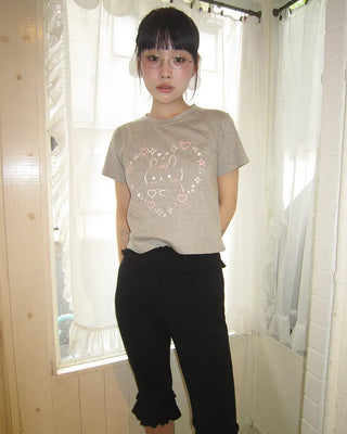 Frilled hem ribbed capri leggings pants