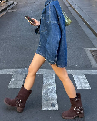 Bust patch pocket oversized denim jacket