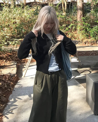 V-neck wool knit cardigan