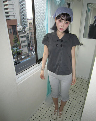 Frilled hem ribbed capri leggings pants