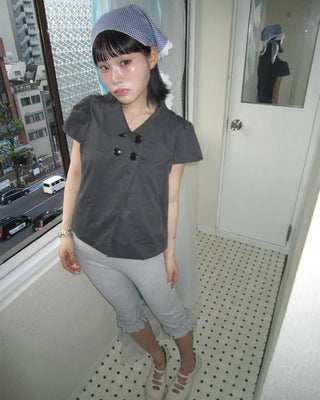 Frilled hem ribbed capri leggings pants