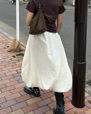 Elastic waist balloon nylon skirt