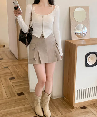[Lined] Cargo pleated skirt (4 colors)