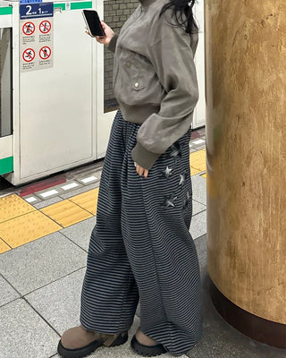 (Unisex) Check Patch Point Border Fleece Pants