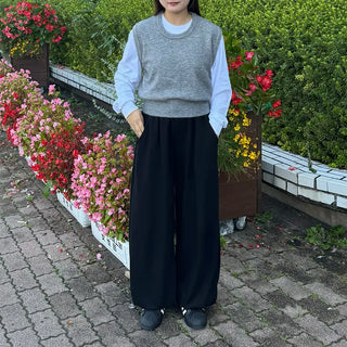 (Unisex) Basic Round Knit Vest