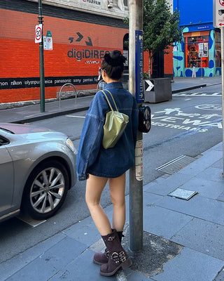 Bust patch pocket oversized denim jacket
