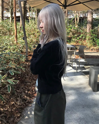 V-neck wool knit cardigan
