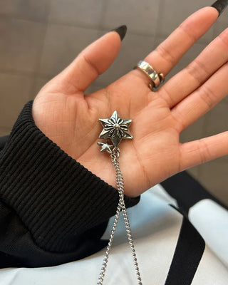 Flower Double Star Silver Chain Necklace