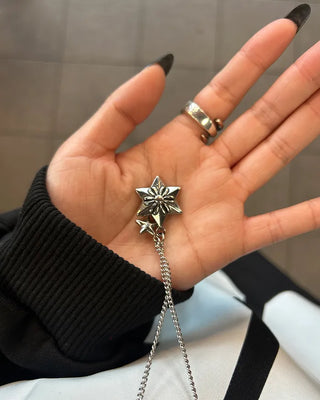 Flower Double Star Silver Chain Necklace