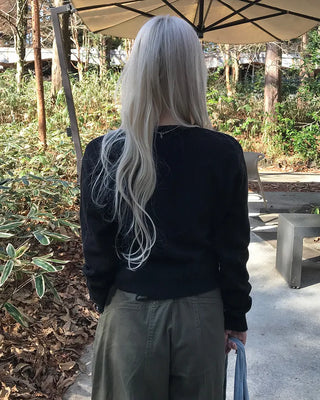 V-neck wool knit cardigan