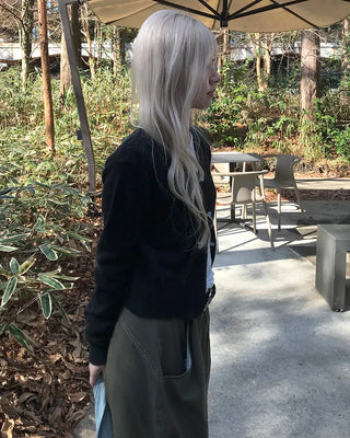 V-neck wool knit cardigan