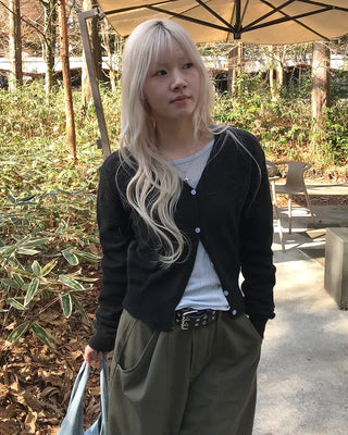 V-neck wool knit cardigan