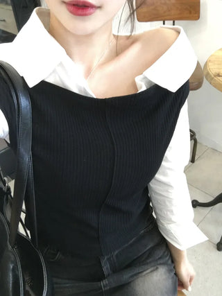 One-shoulder cropped shirt