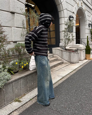 2-way Mohair Border Hooded Cardigan