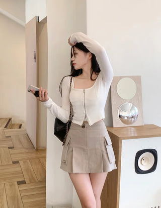[Lined] Cargo pleated skirt (4 colors)