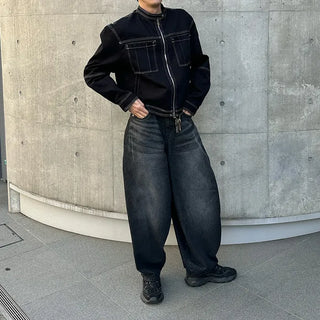 Washed balloon wide pants