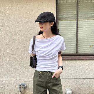 Shirred Off-Shoulder T-Shirt