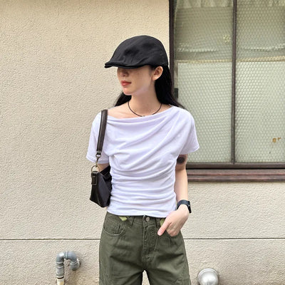 Shirred Off-Shoulder T-Shirt