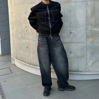 Washed balloon wide pants