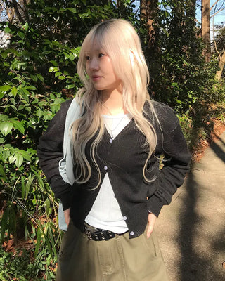 V-neck wool knit cardigan