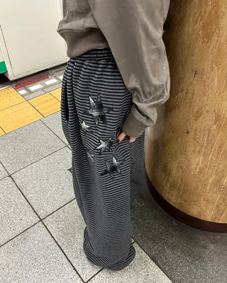 (Unisex) Check Patch Point Border Fleece Pants