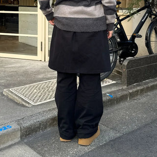 Pleated skirt, elastic waist pants