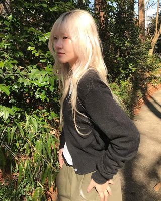 V-neck wool knit cardigan